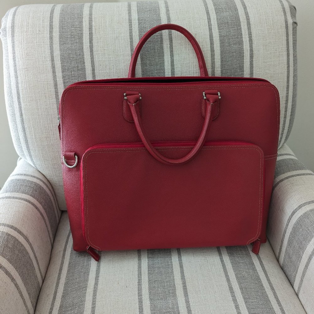 Leather Levenger rich red laptop bag with lap top sleeve